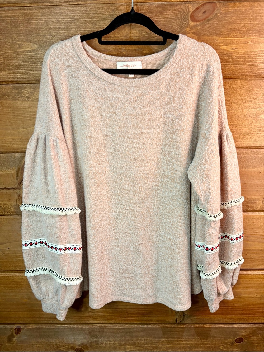 Hailey & Co. Muted Rust Balloon Sleeve Top with Decorative Trim Sleeves Medium